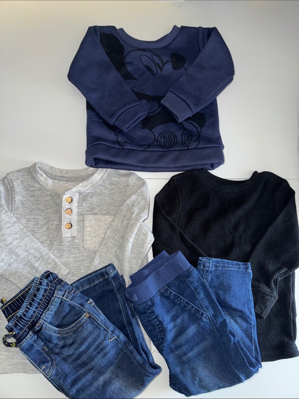 12 Month Baby Bundle - Skinny Jeans + Mickey + Grey Henley + Black Thermal NWOT